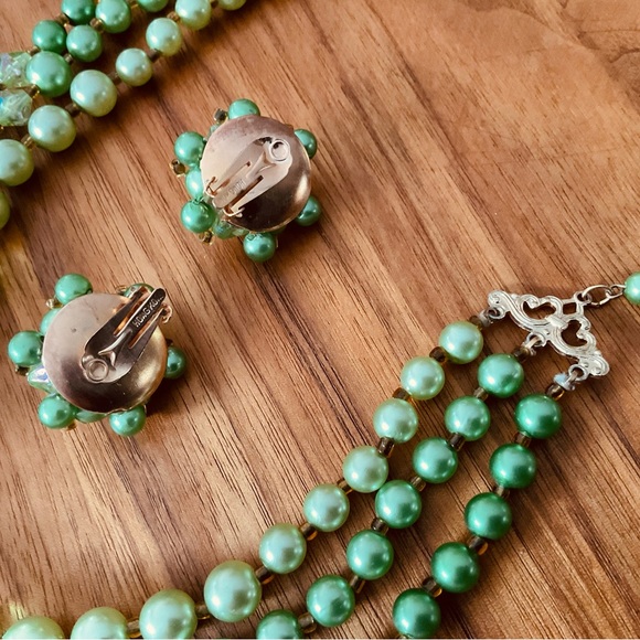 Collier vert vintage et boucles assorties - Picture 4 of 4